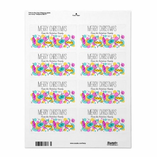 Kerst etiket met Retro Tree Baubles (Full Sheet)