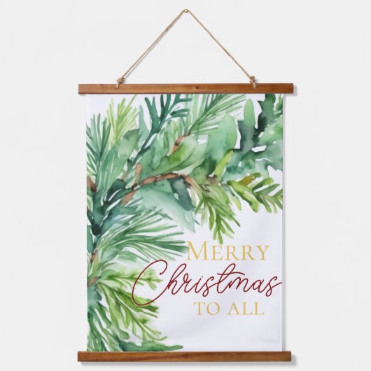 Kerst Evergreen Branch Deur Sign Hangend Wandkleed (Voorkant)