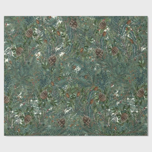 Kerst Evergreen Branches Pinecone Natuur Tree Cadeaupapier (Vlak)