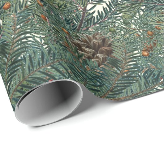 Kerst Evergreen Branches Pinecone Natuur Tree Cadeaupapier (Rol Hoek)