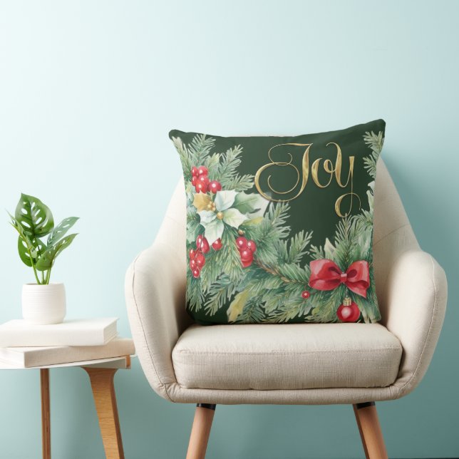 Kerst Evergreen Garland Bows Red Berries Kussen (Stoel)