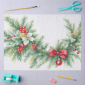 Kerst Evergreen Garland Bows Red Berries Tissuepapier (Craft)