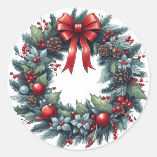 Kerst Evergreen krans Wenskaart Ronde Sticker