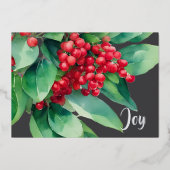 Kerst Evergreen Rode bessen Folie Feestdagenkaart (Voorkant)