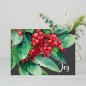 Kerst Evergreen Rode bessen Folie Feestdagenkaart (Staand Voorkant)