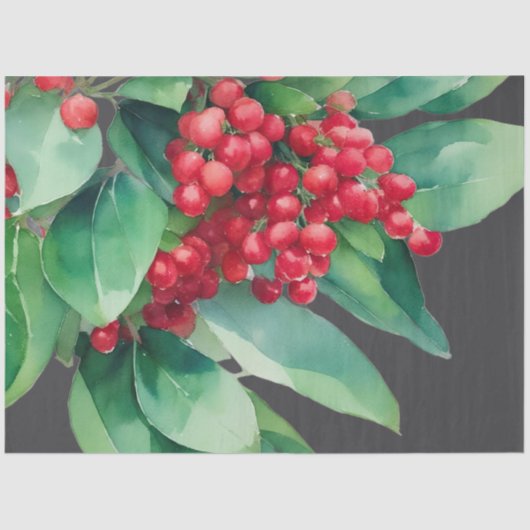 Kerst Evergreen Rode bessen Tissuepapier (Voorkant)