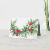 Kerst Evergreen Slinger Boog Rode Bessen Feestdagen Kaart (Achterkant)