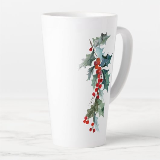Kerst Evergreens Holly en bessen Latte Mok (Rechterhoek)