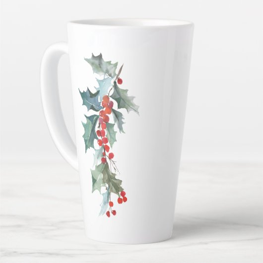 Kerst Evergreens Holly en bessen Latte Mok (Linkerhoek)