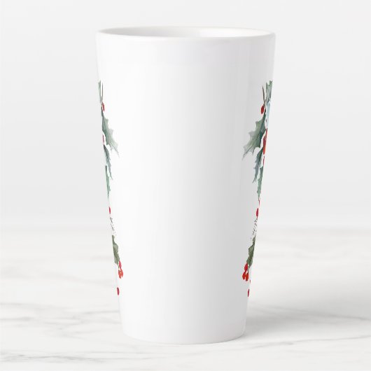 Kerst Evergreens Holly en bessen Latte Mok (Voorkant)