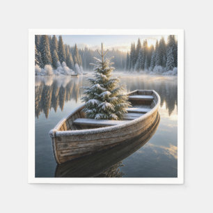 Kerst Evergroene Boom in Rustieke Roeiboot Servet