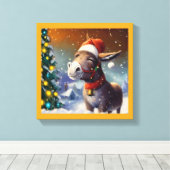Kerst-ezel 1 canvas afdruk (Insitu (Houten vloer))