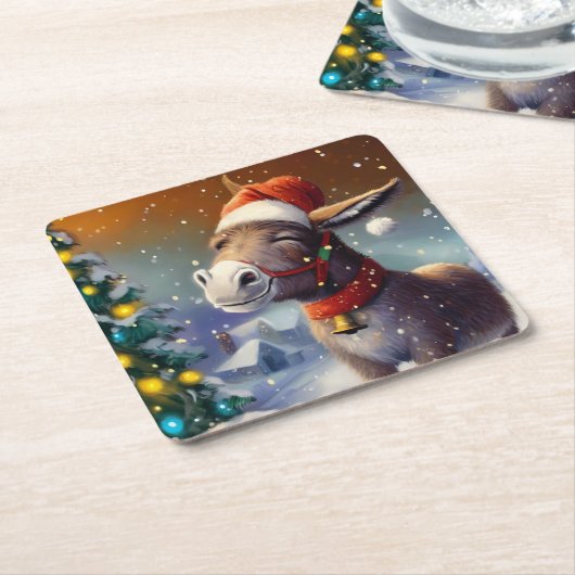 Kerst Ezel 1 Kartonnen Onderzetters (Schuin)