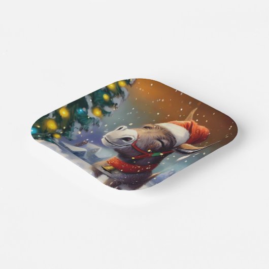 Kerst Ezel 1 Papieren Bordje (Gebogen)