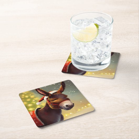 Kerst Ezel 4 Kartonnen Onderzetters (Insitu)