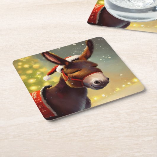 Kerst Ezel 4 Kartonnen Onderzetters (Schuin)