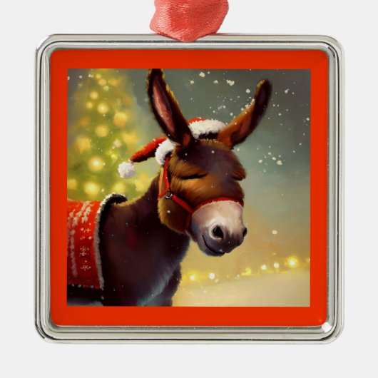Kerst Ezel 4 Metalen Ornament (Voorkant)