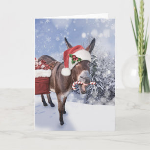 Kerst-ezel met grappige rode hoed kaart
