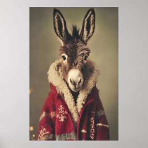 Kerst Ezel Print, Grappig Dier in Trui Poster