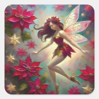 Kerst Fairy Collectie - Auburn Hair Vierkante Sticker