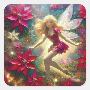 Kerst Fairy Collectie - Bord Goud Blond Haar Vierkante Sticker