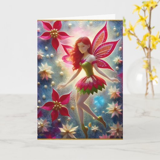 Kerst Fairy Collectie - Rood haar Kaart (Gele Bloem)