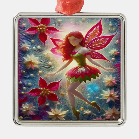Kerst Fairy Collectie - Rood haar Metalen Ornament (Voorkant)