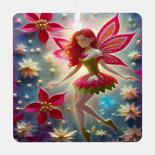 Kerst Fairy Collectie - Rood haar Metalen Ornament (Voorkant)