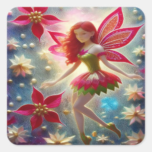 Kerst Fairy Collectie - Rood haar Vierkante Sticker