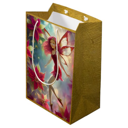 Kerst Fairy Collectie - Roos Rood Haar Medium Cadeauzakje (Achterkant Gekanteld)