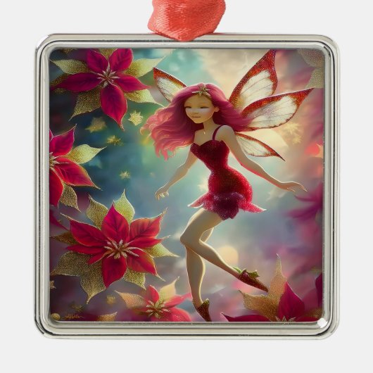Kerst Fairy Collectie - Roos Rood Haar Metalen Ornament (Voorkant)