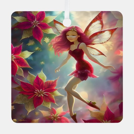 Kerst Fairy Collectie - Roos Rood Haar Metalen Ornament (Voorkant)