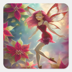 Kerst Fairy Collectie - Roos Rood Haar Vierkante Sticker