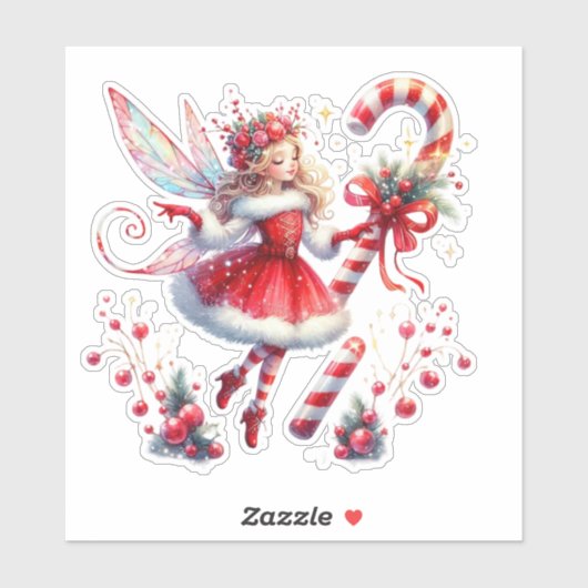 Kerst Fairy Red White Candy Cane Sticker (Vel)