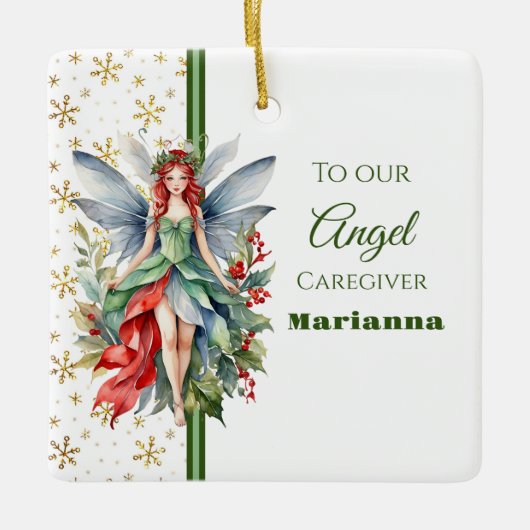 Kerst Fairy Square Caregiver Ornament (Voorkant)