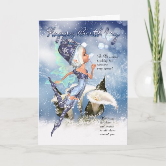Kerst, Fairy Verjaardag Kaart - Fairy Blowing Bub (Voorkant)