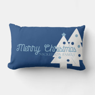 Kerst Familie Blauw en Wit Lumbar Kussen