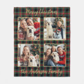 Kerst Familie Custom 4 Foto's Holiday Plaid Fleece Deken (Voorkant)