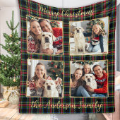 Kerst Familie Custom 4 Foto's Holiday Plaid Fleece Deken