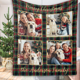 Kerst Familie Custom 4 Foto's Holiday Plaid Fleece Deken