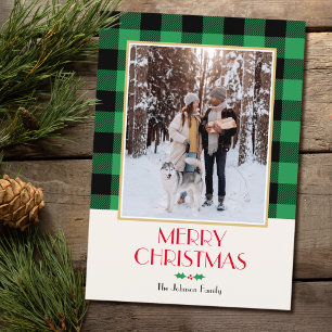 Kerst Familie Custom Foto Rustiek Groen Gevouwen Kaart