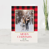 Kerst Familie Custom Foto Rustiek Rood Gevouwen Kaart (Voorkant)