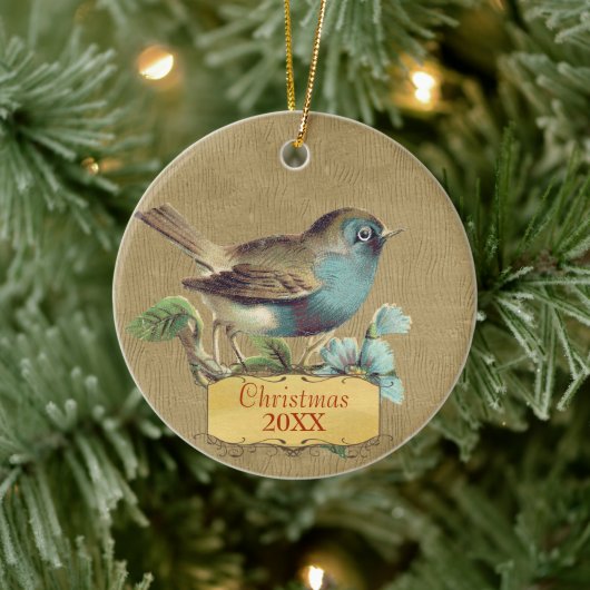Kerst Familie Foto  Bird Aqua Blauwgroen Keramisch Ornament (Boom)