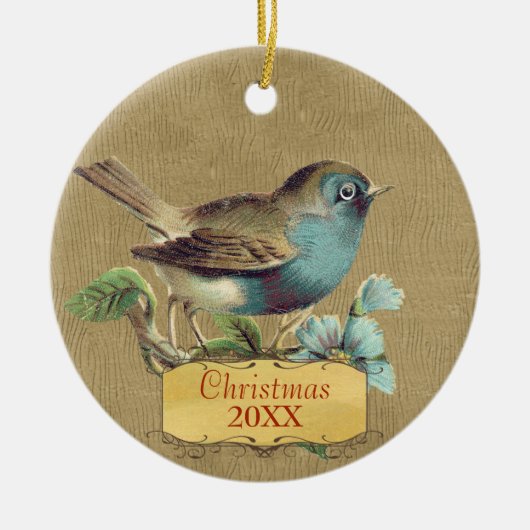 Kerst Familie Foto Bird Aqua Blauwgroen Keramisch Ornament (Voorkant)