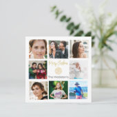Kerst Familie Foto Collage Goud Groen Feestdagenkaart (Staand voorkant)