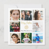 Kerst Familie Foto Collage Goud Groen Feestdagenkaart (Voorkant)