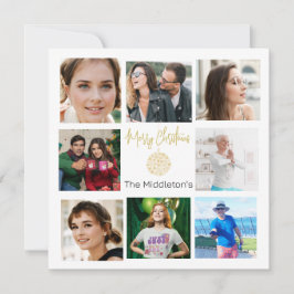 Kerst Familie Foto Collage Goud Groen Feestdagenkaart