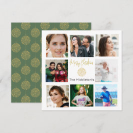 Kerst Familie Foto Collage Goud Groen Feestdagenkaart
