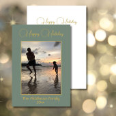 Kerst Familie Foto Elegant Groen Goud Vrolijk Feestdagenkaart