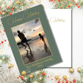 Kerst Familie Foto Elegant Groen Goud Vrolijk Feestdagenkaart